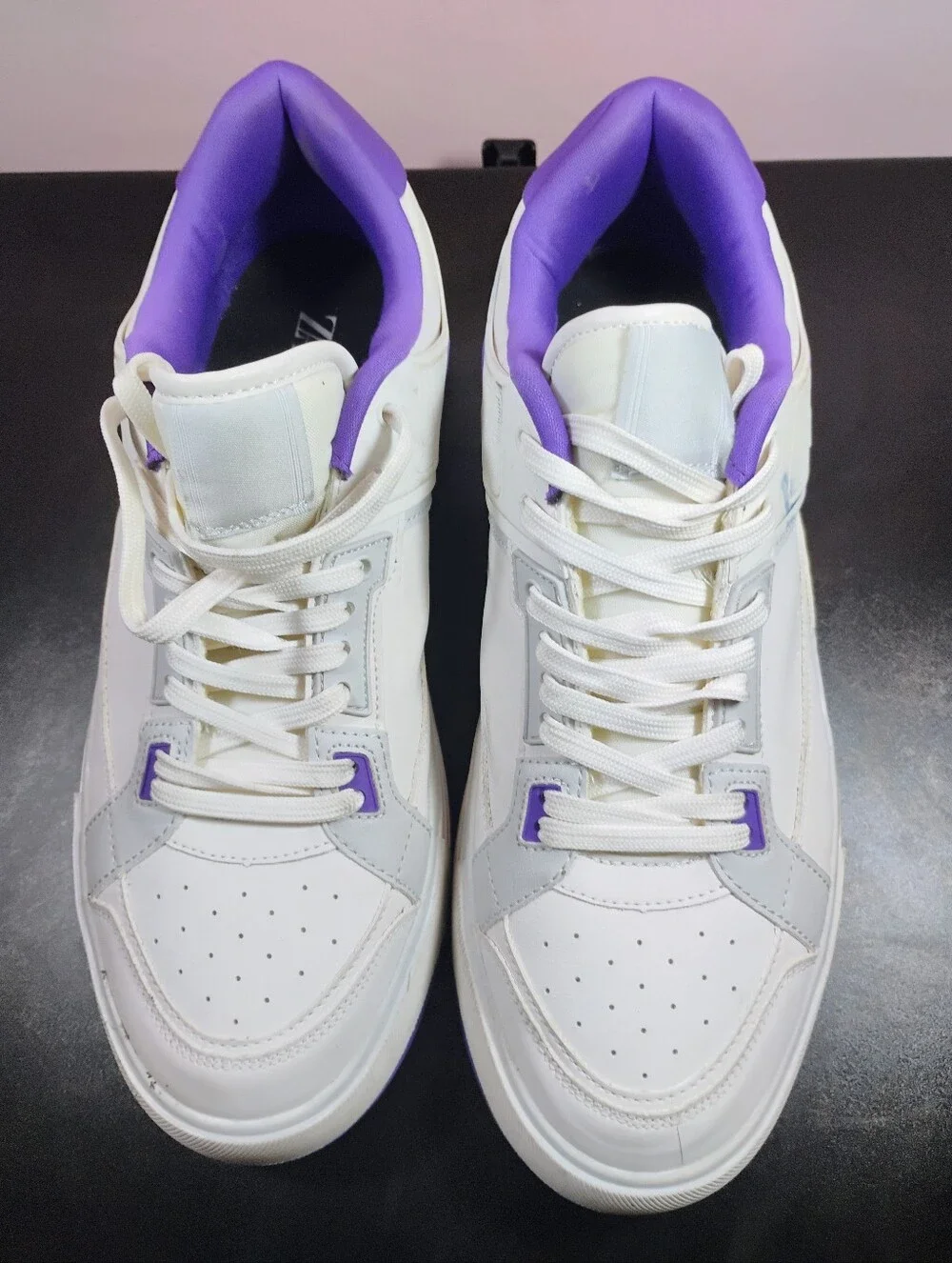ZARA Men’s White & Purple Retro Court Sneakers EU 45 / USA 11.5 Needs Cleaning